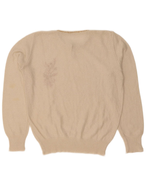 Vintage Damen Pullover mit Rundhalsausschnitt IT 50 XL Off White Floral