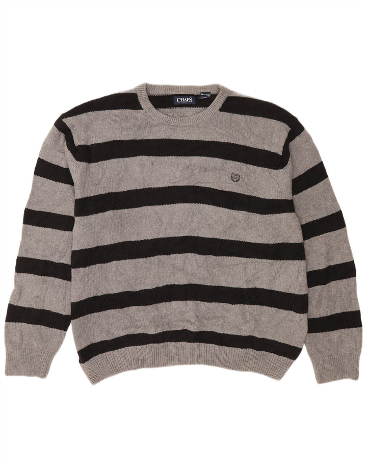 Chaps Herren-Pullover mit Rundhalsausschnitt, 2XL, grau gestreift, Baumwolle