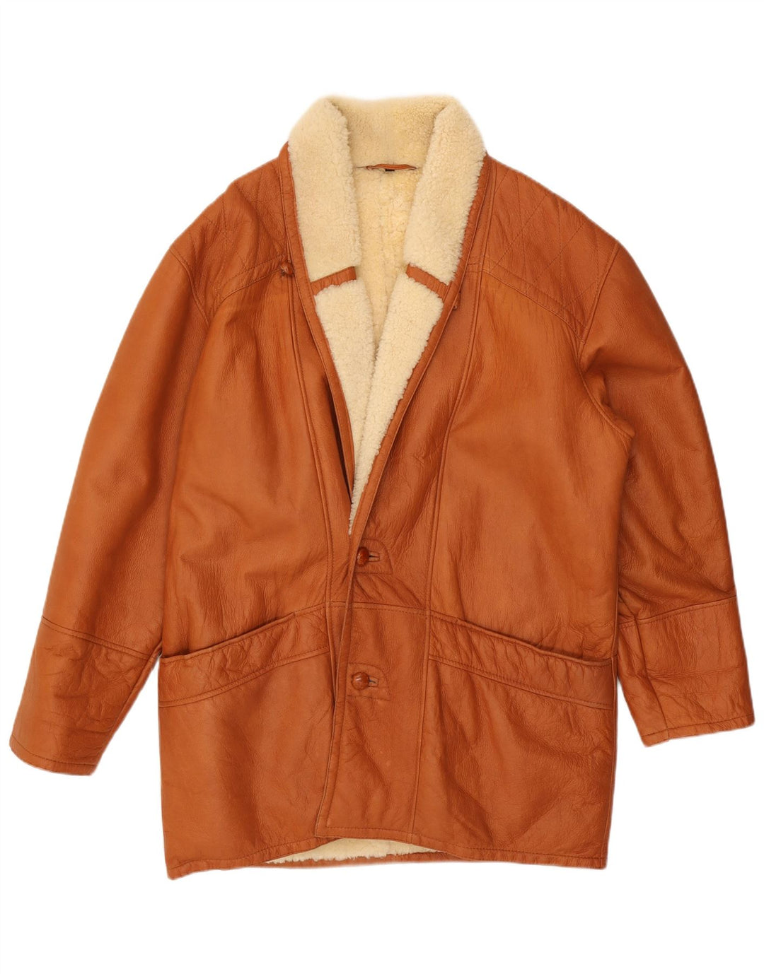 VINTAGE Herren-Shearling-Mantel IT 50, großes braunes Shearling