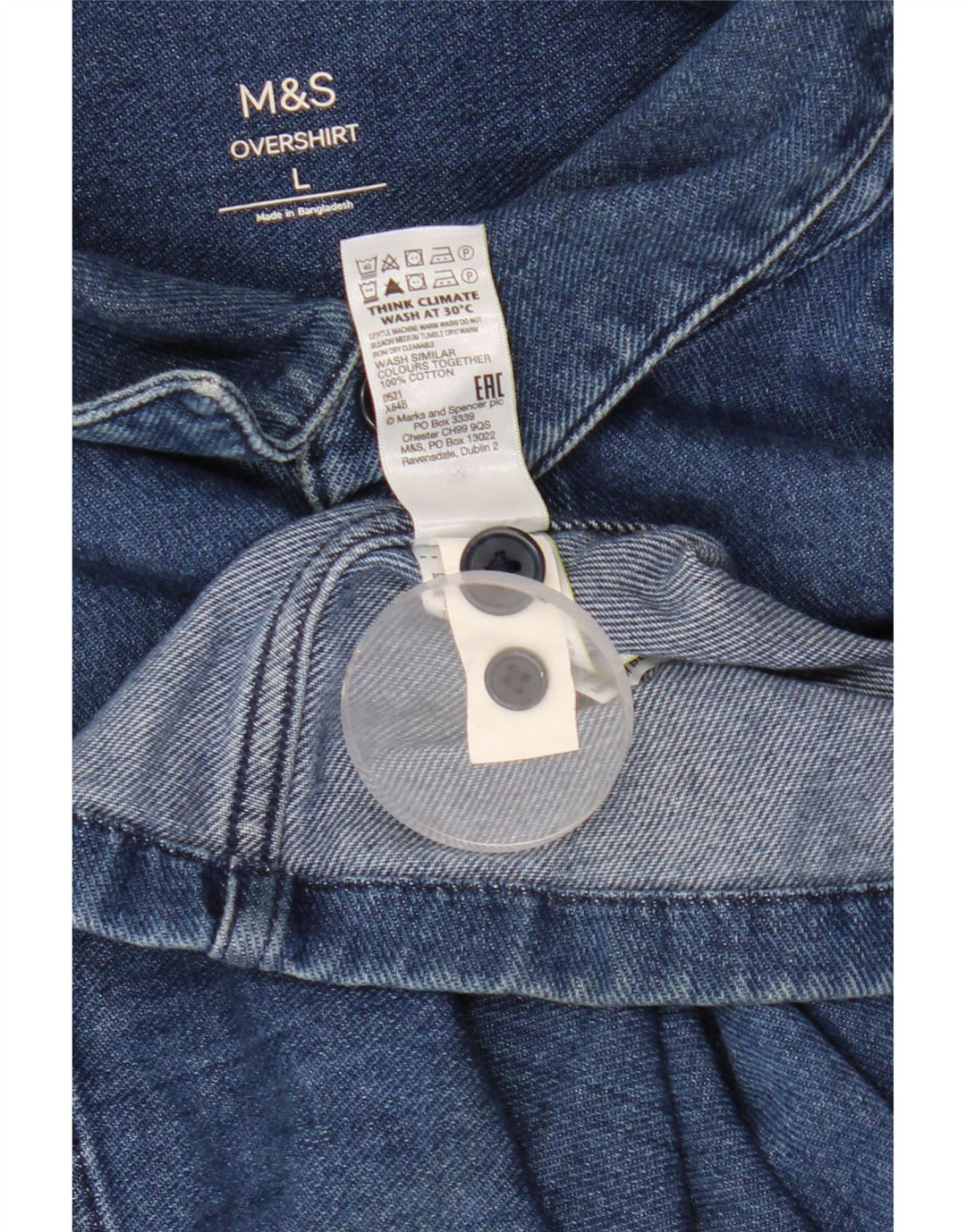 Marks & Spencer Herren-Overshirt-Jeanshemd, groß, blau, Baumwolle, klassisch