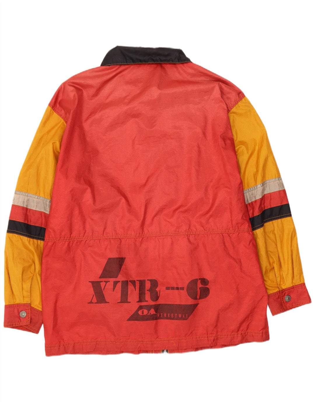 Vintage Herren-Regenmantel mit Grafik, UK 36, kleines gelbes Colourblock-Polyamid