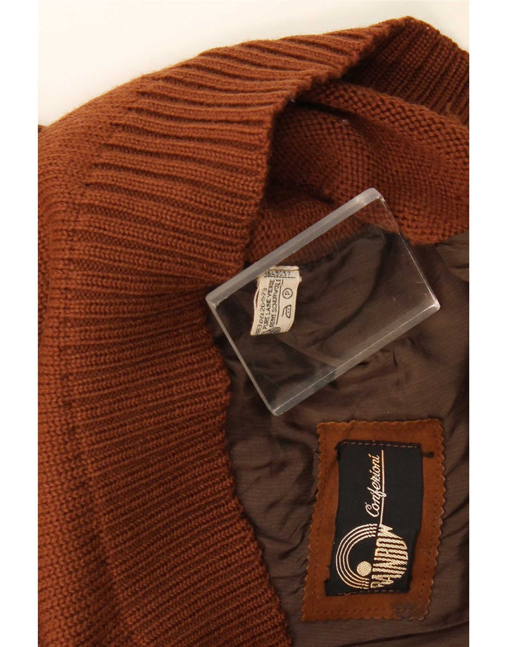 Vintage Herren Cardigan Pullover Mittelbraunes Leder
