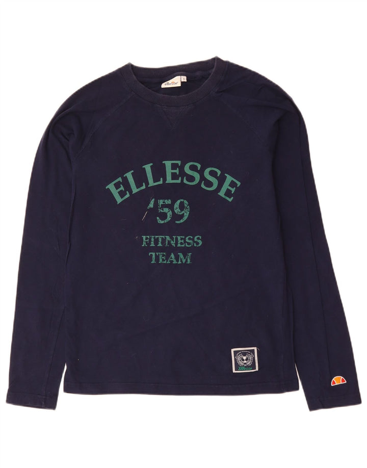 ELLESSE Herren-Grafik-Oberteil, langärmelig, klein, marineblau, Baumwolle