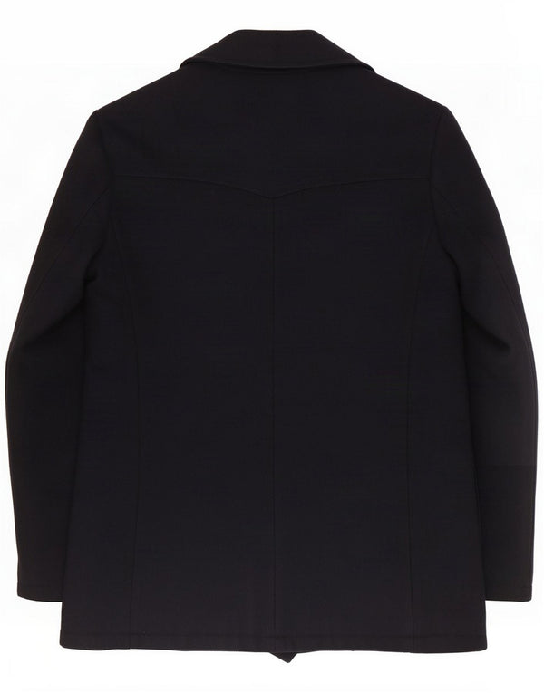 Vintage Damen Zweireiher Pea Coat UK 14 Medium Navy Blue Wool