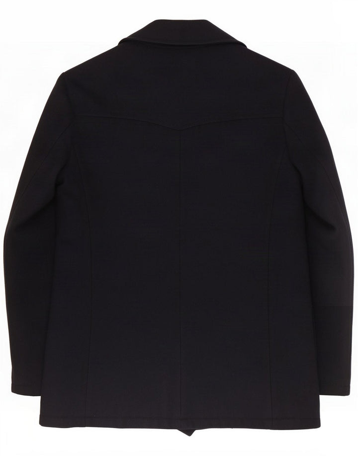 Vintage Damen Zweireiher Pea Coat UK 14 Medium Navy Blue Wool