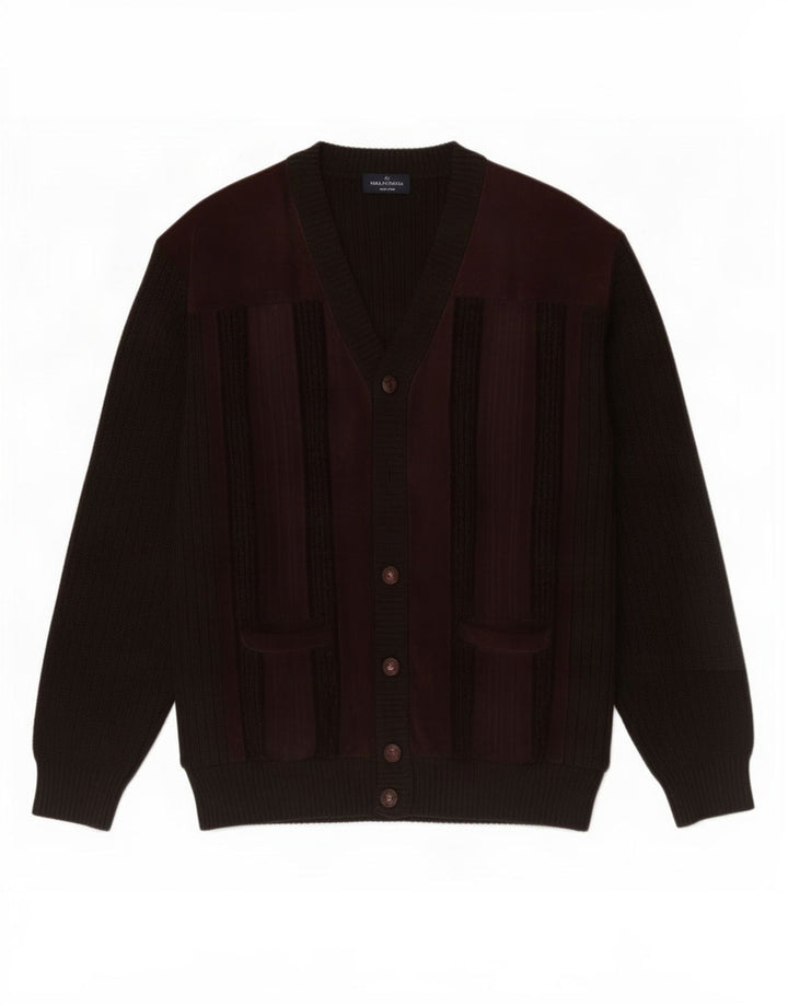 Malagrida Herren-Strickjacke aus Wildleder, großes braunes Leder