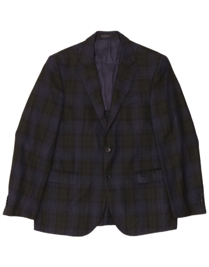 Vintage Herren-Blazer mit 2 Knöpfen, mittelgroß, marineblau, kariert