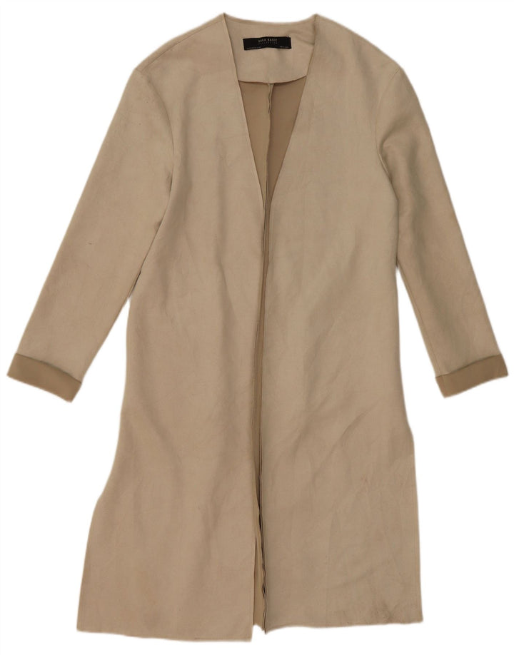 Zara Damen Offener Übergroßer Mantel UK 6 XS Beige Polyester