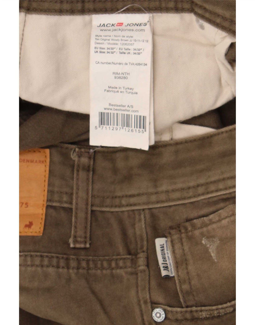 Jack & Jones Herren Tim Slim Jeans W34 L32 Khaki Baumwolle