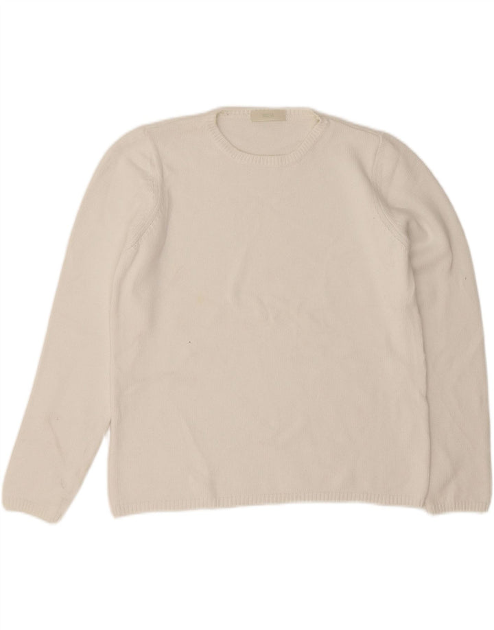 Marks & Spencer Damen-Pullover mit Rundhalsausschnitt, UK 16, Größe L, weiße Baumwolle