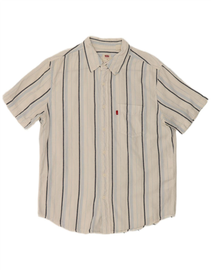 Levi's Herren-Hemd, kurzärmelig, Standard-Passform, mittelweiß, gestreift, Baumwolle