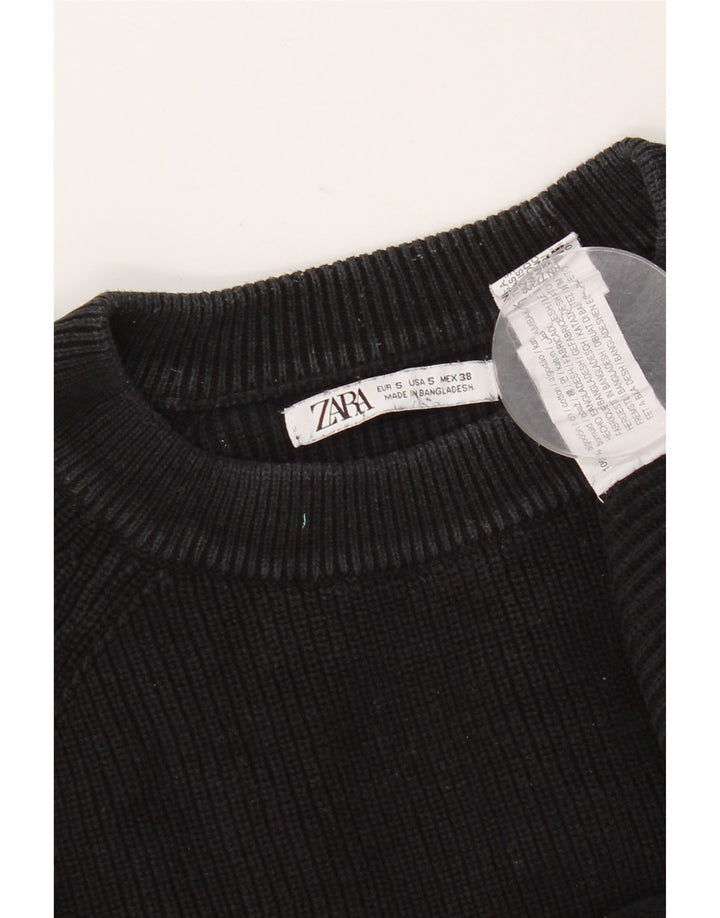 Zara Herren-Pullover mit Rundhalsausschnitt, Größe S, schwarze Baumwolle