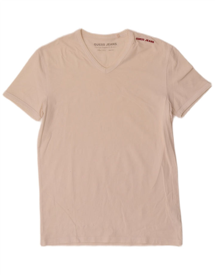 Guess Herren-T-Shirt-Oberteil, groß, aus weißer Baumwolle