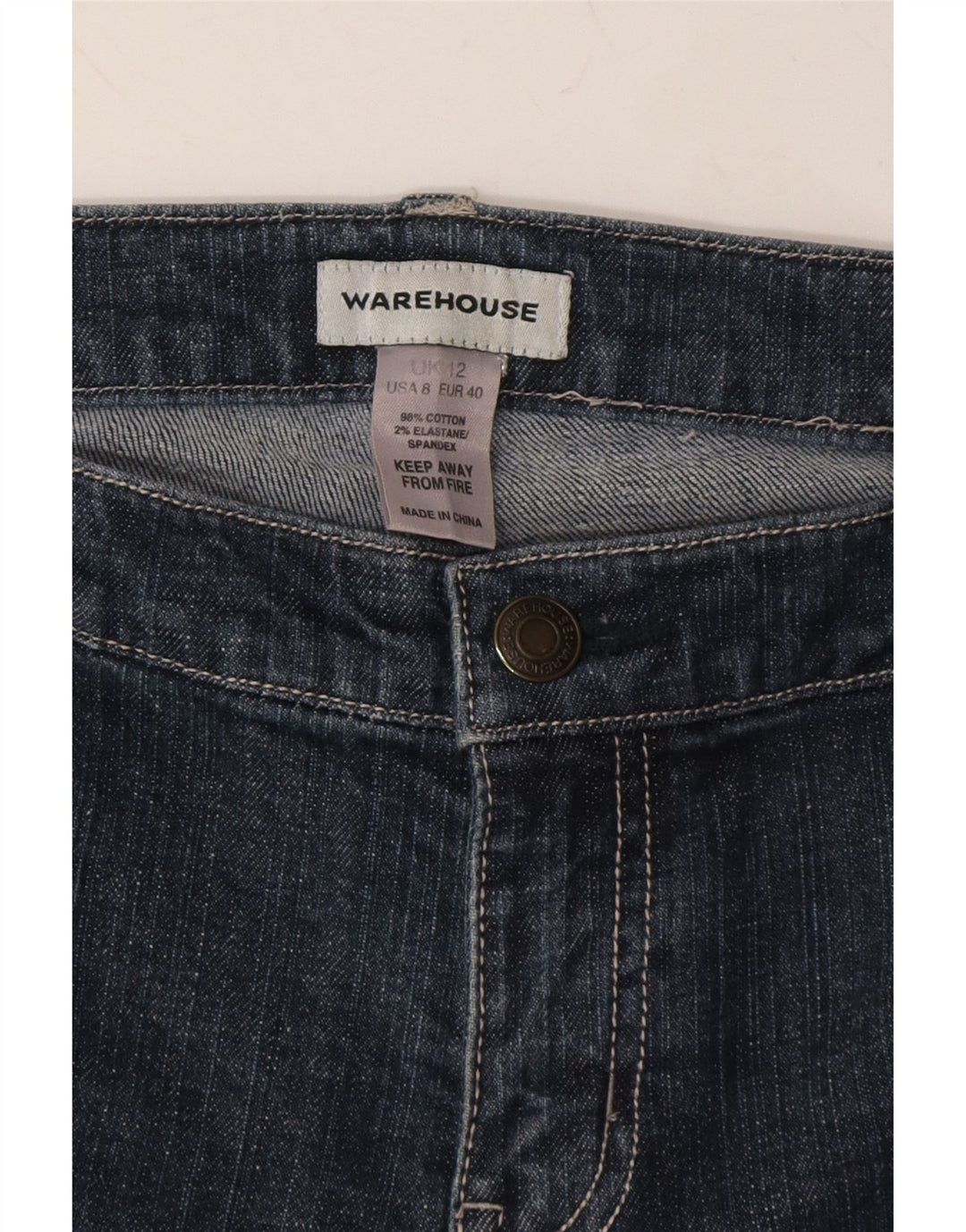 WAREHOUSE Womens Cropped Jeans UK 12 Medium W33 L22 Navy Blue Cotton Vintage Warehouse and Second-Hand Warehouse from Messina Hembry 