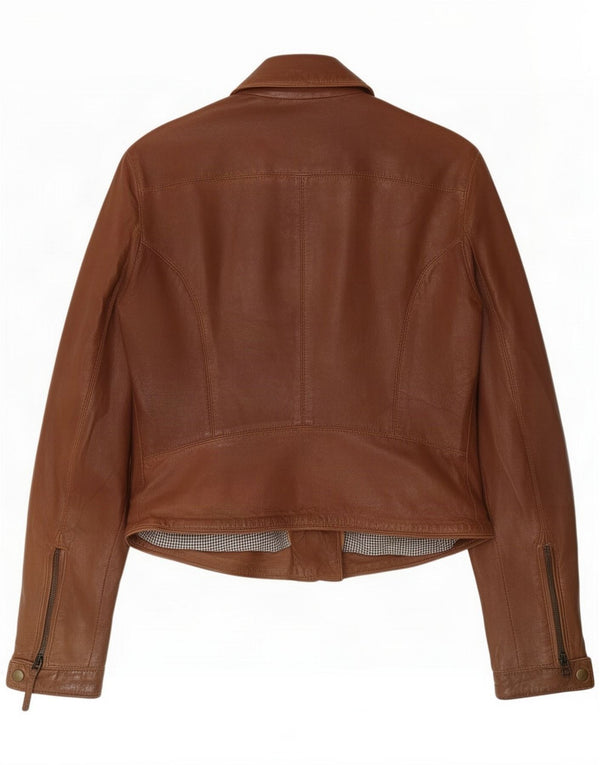 Massimo Dutti Damen Biker-Lederjacke UK 10 Small Brown