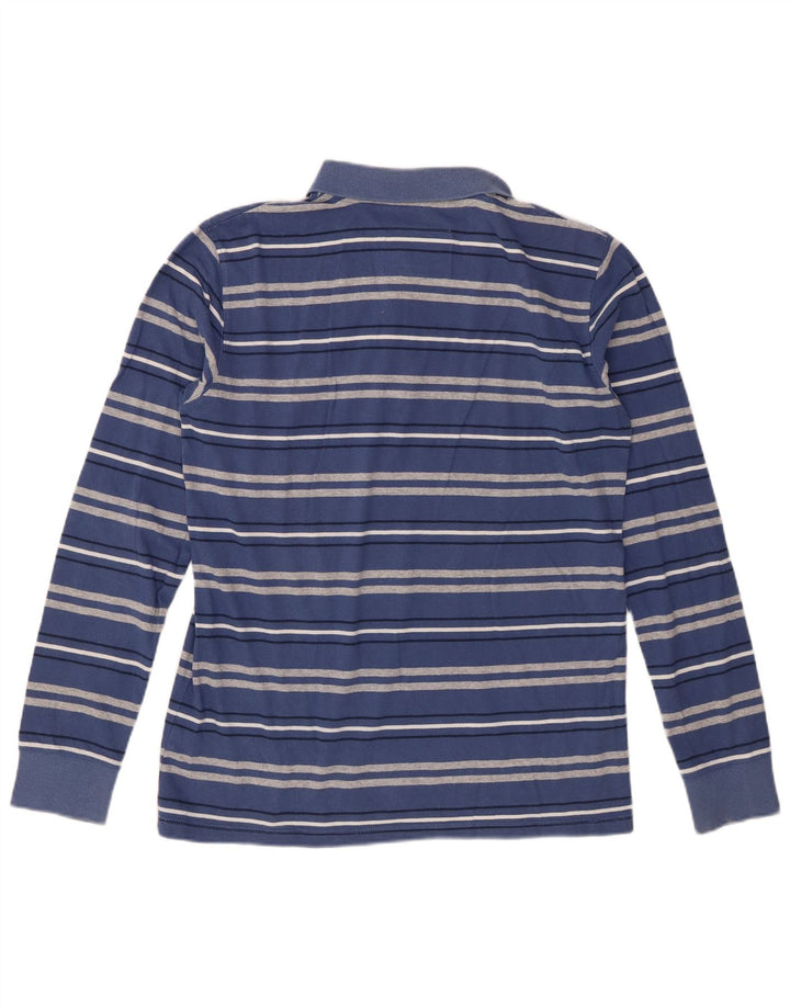 Woolrich Herren-Langarm-Poloshirt aus mittelblau gestreifter Baumwolle