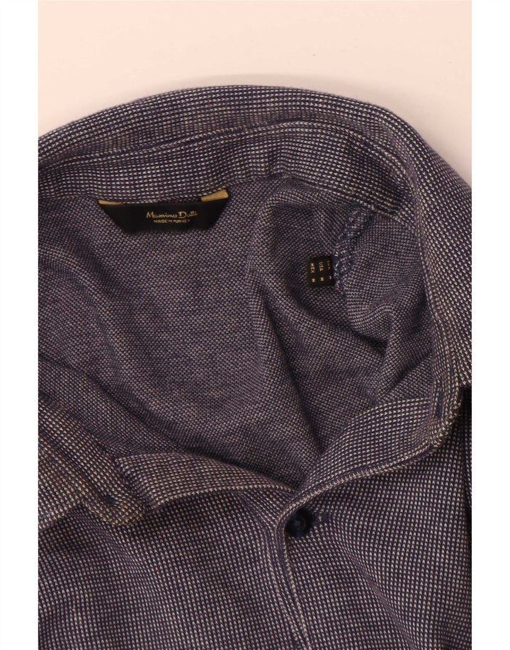 Massimo Dutti Herren-Langarm-Poloshirt in mittlerem Marineblau
