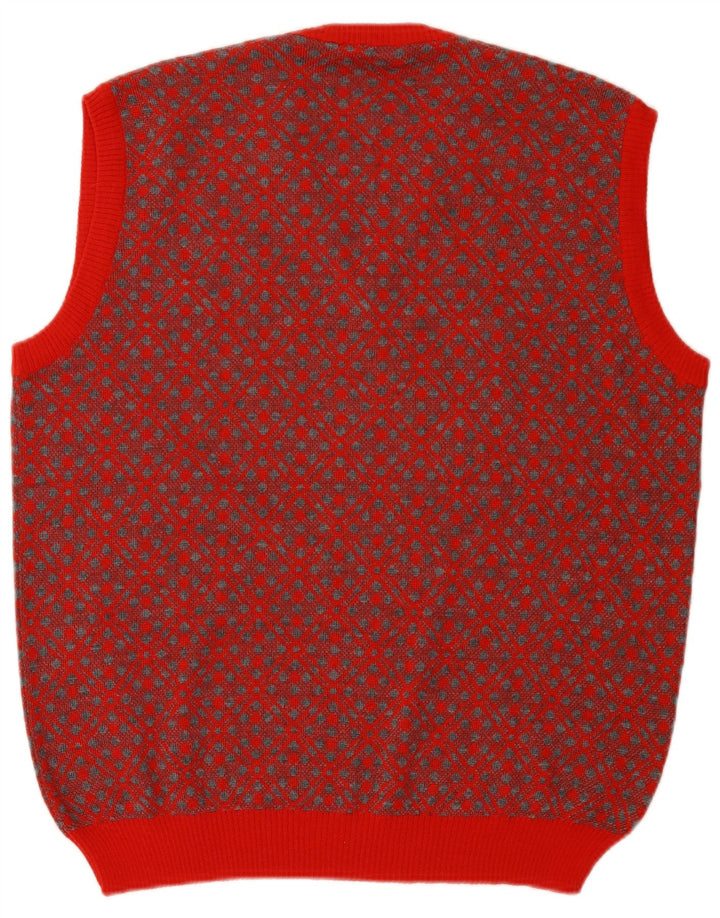 Vintage Herren Weste Tank Top Große rote geometrische Wolle