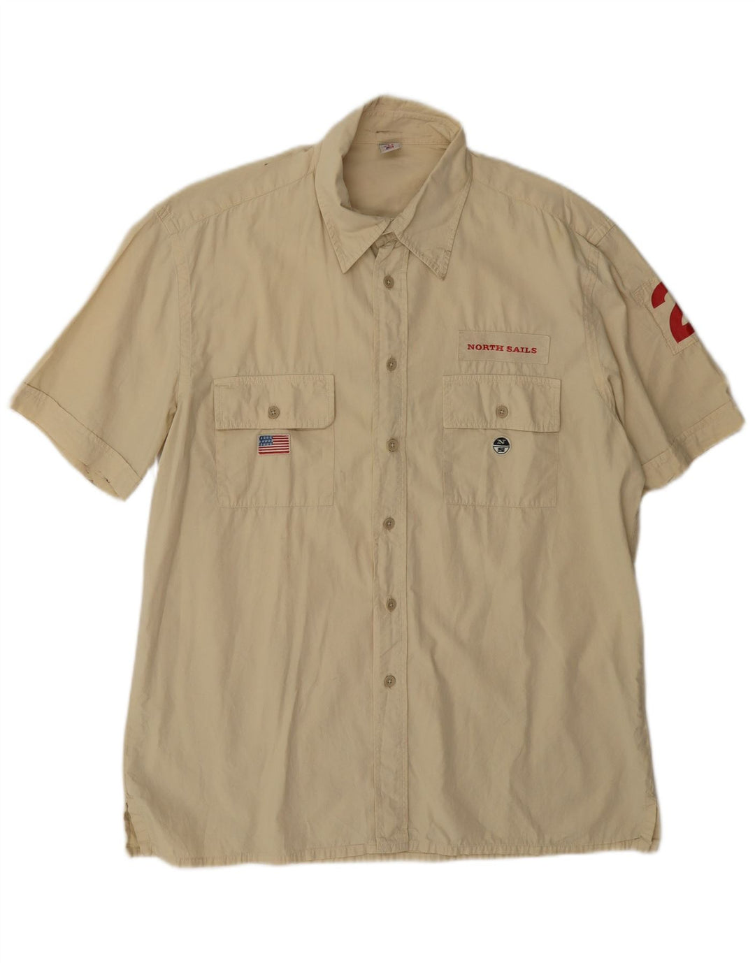 North Sails Herren Graphic Kurzarmhemd XL Beige Baumwolle