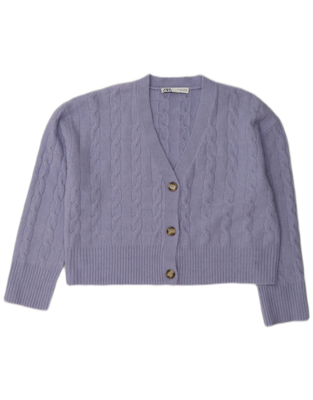 Zara Damen Crop Cardigan Pullover UK 14 Mittellila Polyester