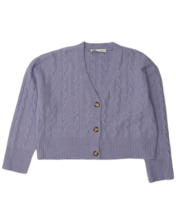Zara Damen Crop Cardigan Pullover UK 14 Mittellila Polyester