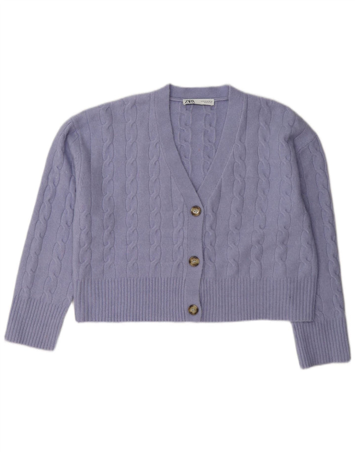 Zara Damen Crop Cardigan Pullover UK 14 Mittellila Polyester