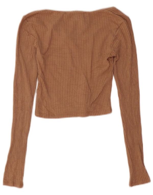 Topshop Damen Crop Top Langarm UK 6 XS Beige Viskose