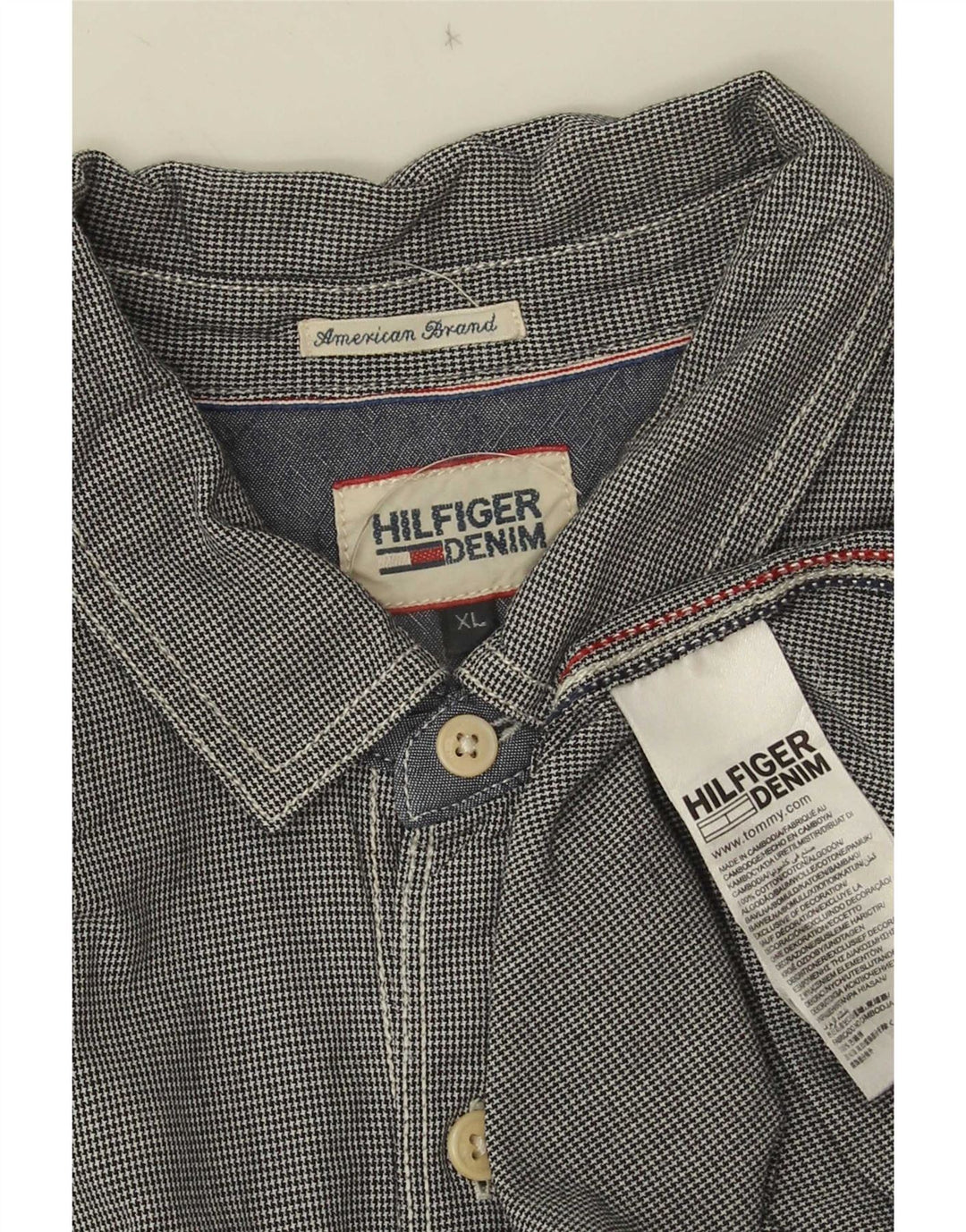 Tommy Hilfiger Herrenhemd XL Graue Hahnentritt-Baumwolle