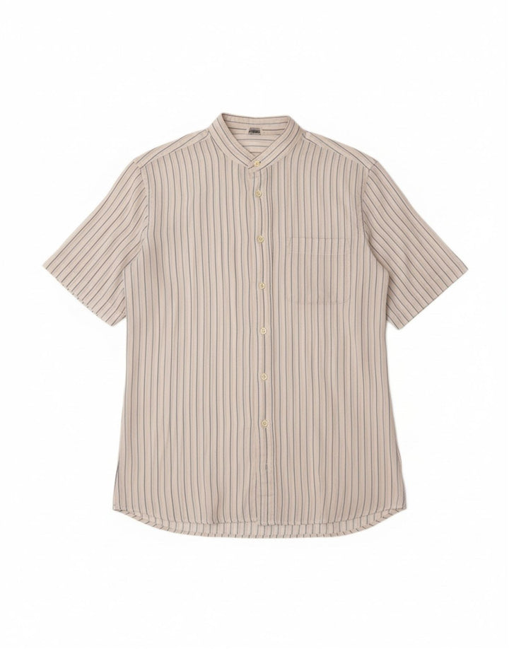 CALIPSO Mens Short Sleeve Shirt Size 39 15 1/2 Medium White Striped