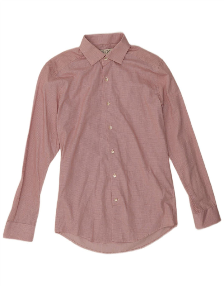 Reiss Herren-Slim-Fit-Hemd, kleine rote Gingham-Baumwolle