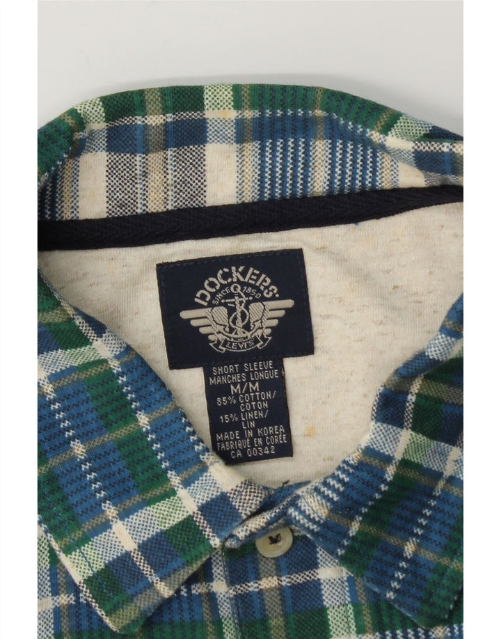 Dockers Herren Kurzarm-Pulloverhemd aus mittelblau karierter Baumwolle