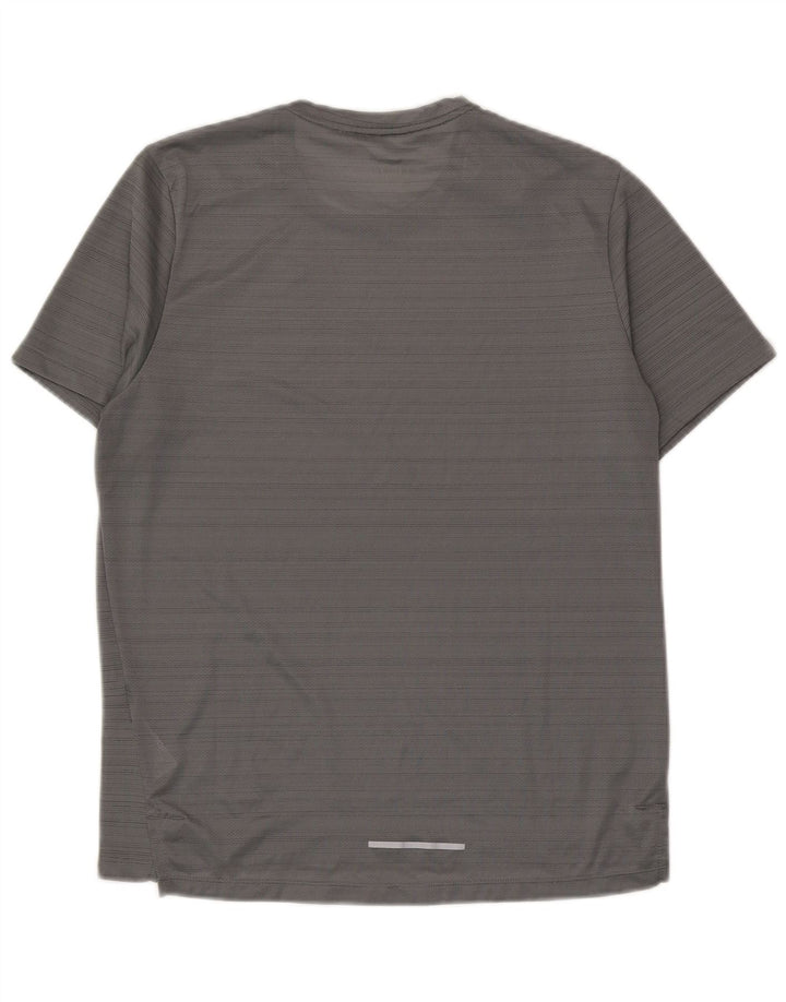 Nike Herren Dri Fit T-Shirt-Oberteil aus mittelgrau gestreiftem Polyester