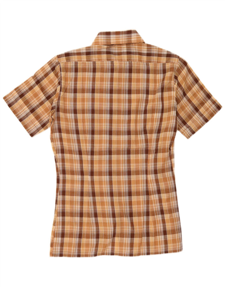 Vintage Herren Kurzarmhemd, klein, braun kariert, Polyester
