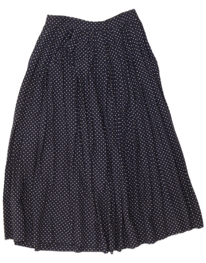 Vintage Damen Maxi ausgestellter Rock IT 46 Groß W30 Marineblau gepunktet