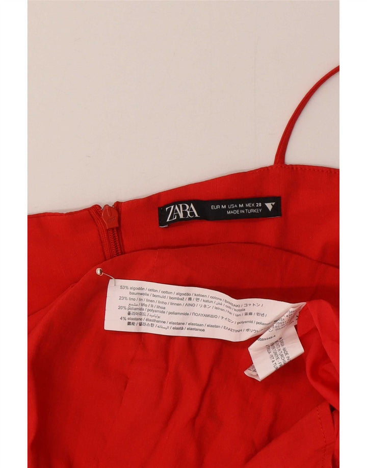 Zara Damen Sommerkleid UK 12 Mittelrote Baumwolle