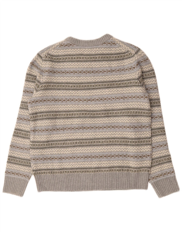 Marks & Spencer Herren-Pullover mit U-Boot-Ausschnitt, mittelgraue Fair-Isle-Wolle