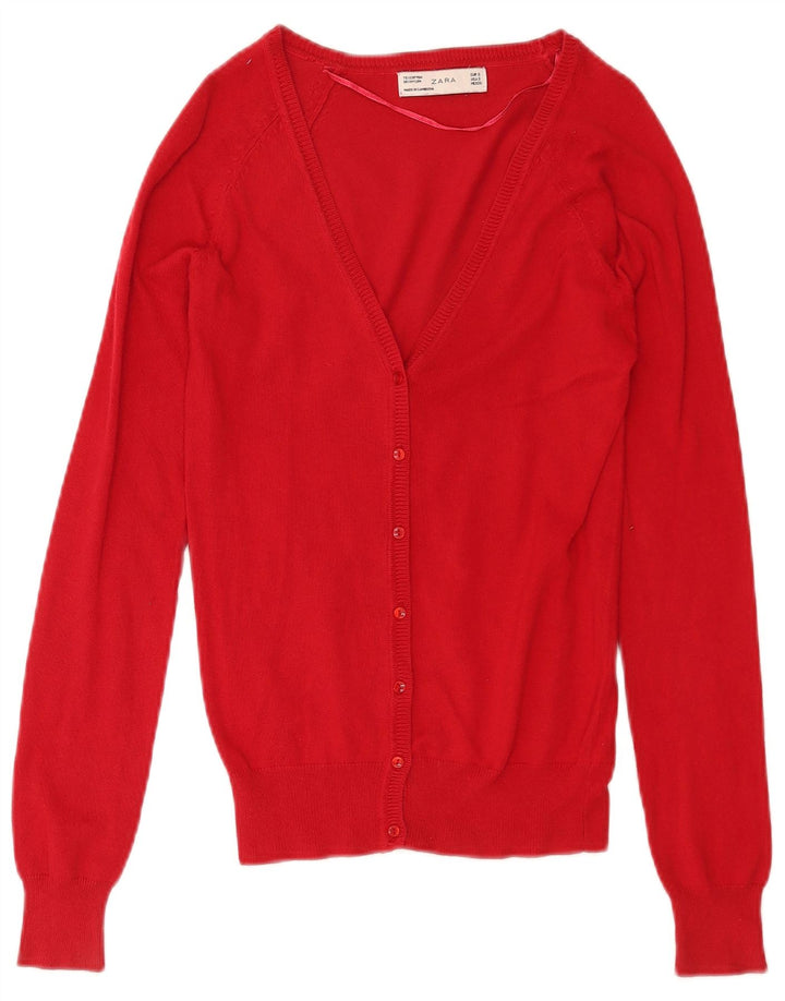 Zara Damen-Cardigan-Pullover UK 10 Small Rote Baumwolle