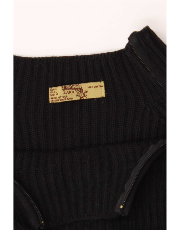 Zara Herren-Pullover mit Reißverschluss am Hals, groß, aus schwarzer Baumwolle