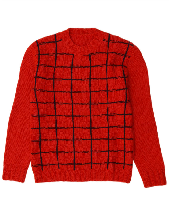 Vintage Damen Pullover mit Rundhalsausschnitt, Gr. 16, groß, rot kariert