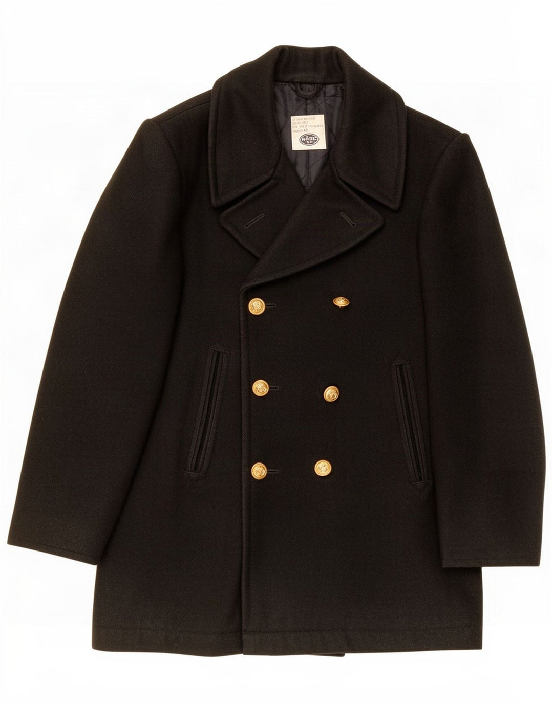 Mil-Tec Herren Loose Fit Pea Coat UK 34 XS Schwarze Wolle