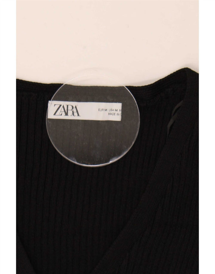 Zara Damen Crop Cardigan Pullover UK 12 Medium Schwarz