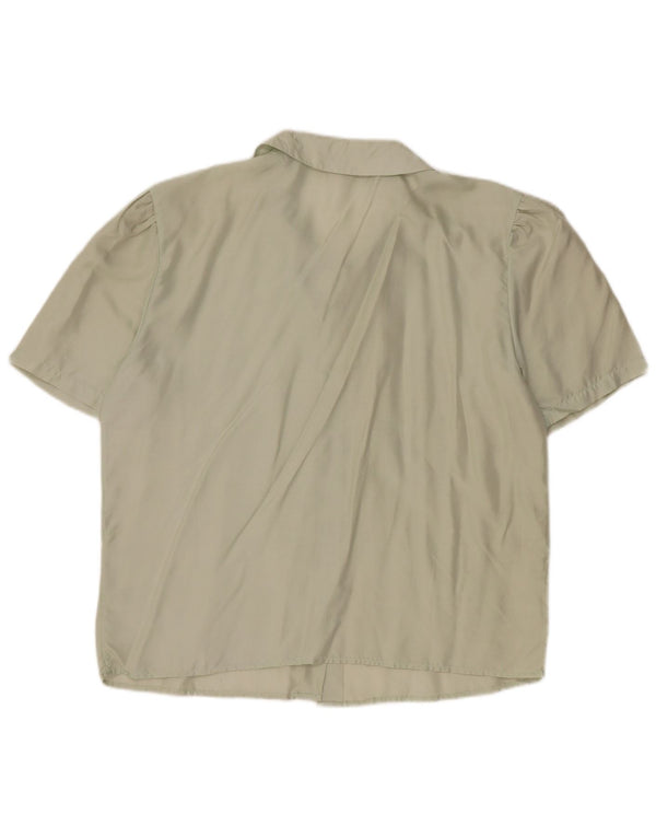 Stefanel Womens Short Sleeve Shirt Blouse UK 16 Large Green Silk