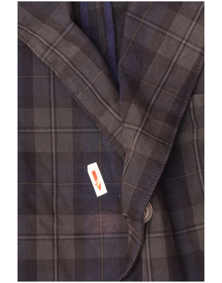 Jaggy Herren-Blazer mit 3 Knöpfen, IT 48, mittelmarineblau, kariert, Baumwolle