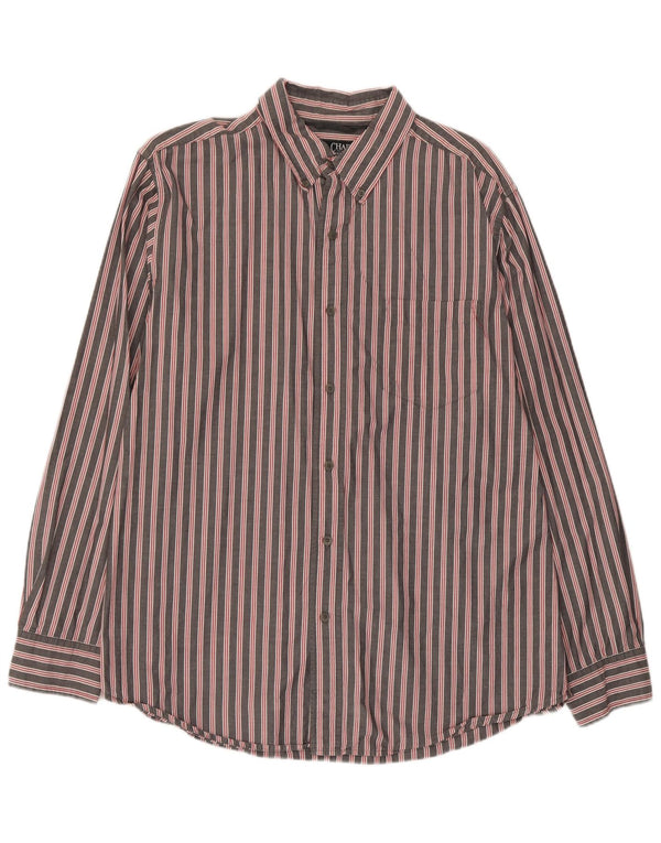 Chaps Mens Shirt Large Grey Striped Cotton