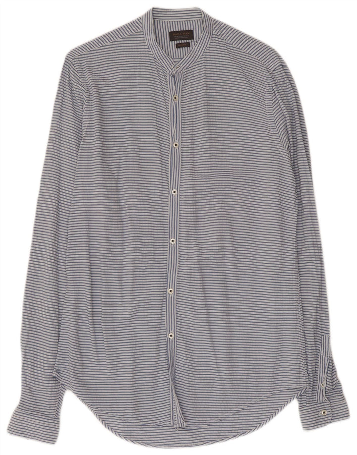 Zara Herren Slim Fit Hemd Mittelblau Nadelstreifen