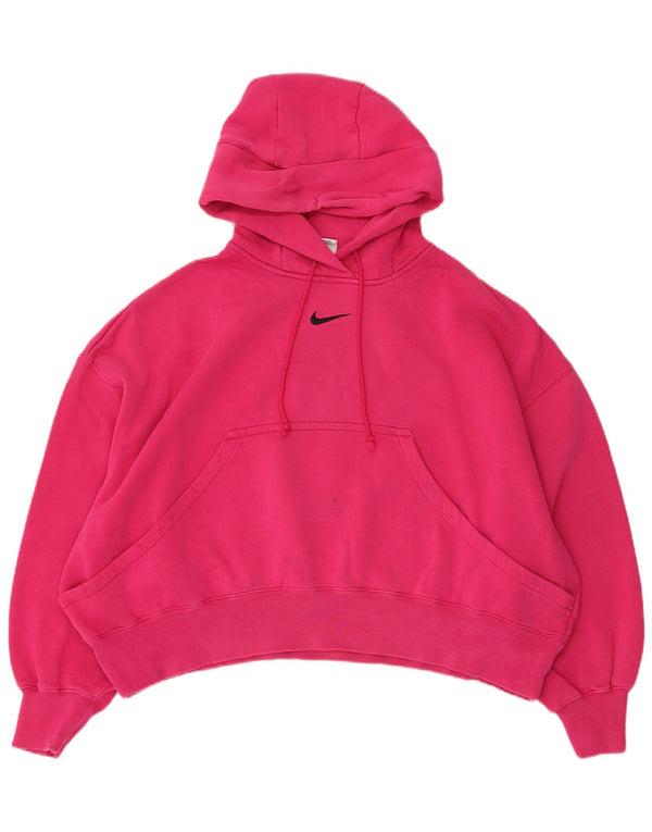 Nike Womens Crop Oversized Hoodie Pullover UK 14 Mittelrosa Baumwolle