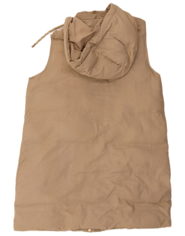 Zara Damen-Mantel mit Kapuze, ärmellos, gepolstert, UK 16, Größe L, Beige, Polyester