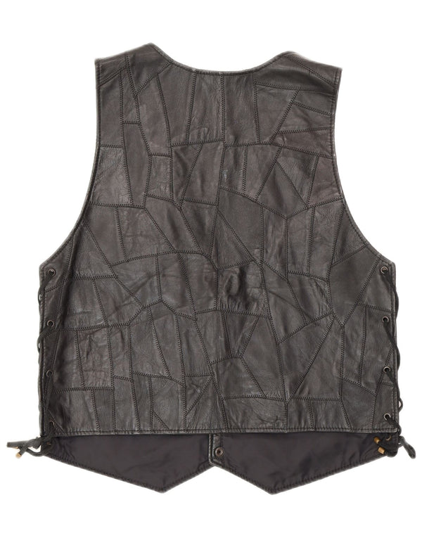 Vintage Damen Lederweste 2XL Schwarz Patchwork Biker