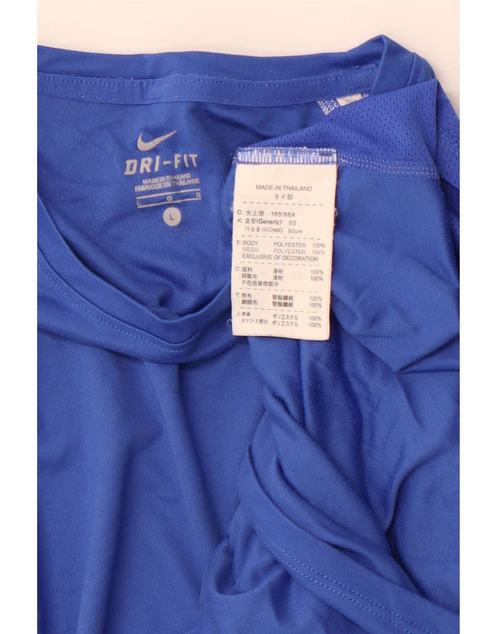 NIKE Damen Dri Fit T-Shirt Top UK 16 Large Blau Polyester