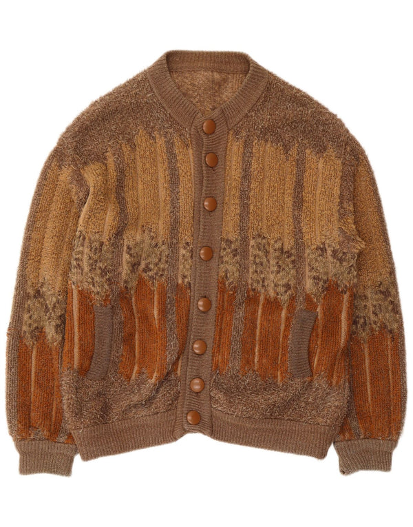Vintage Mens Cardigan Sweater Medium Brown Geometric